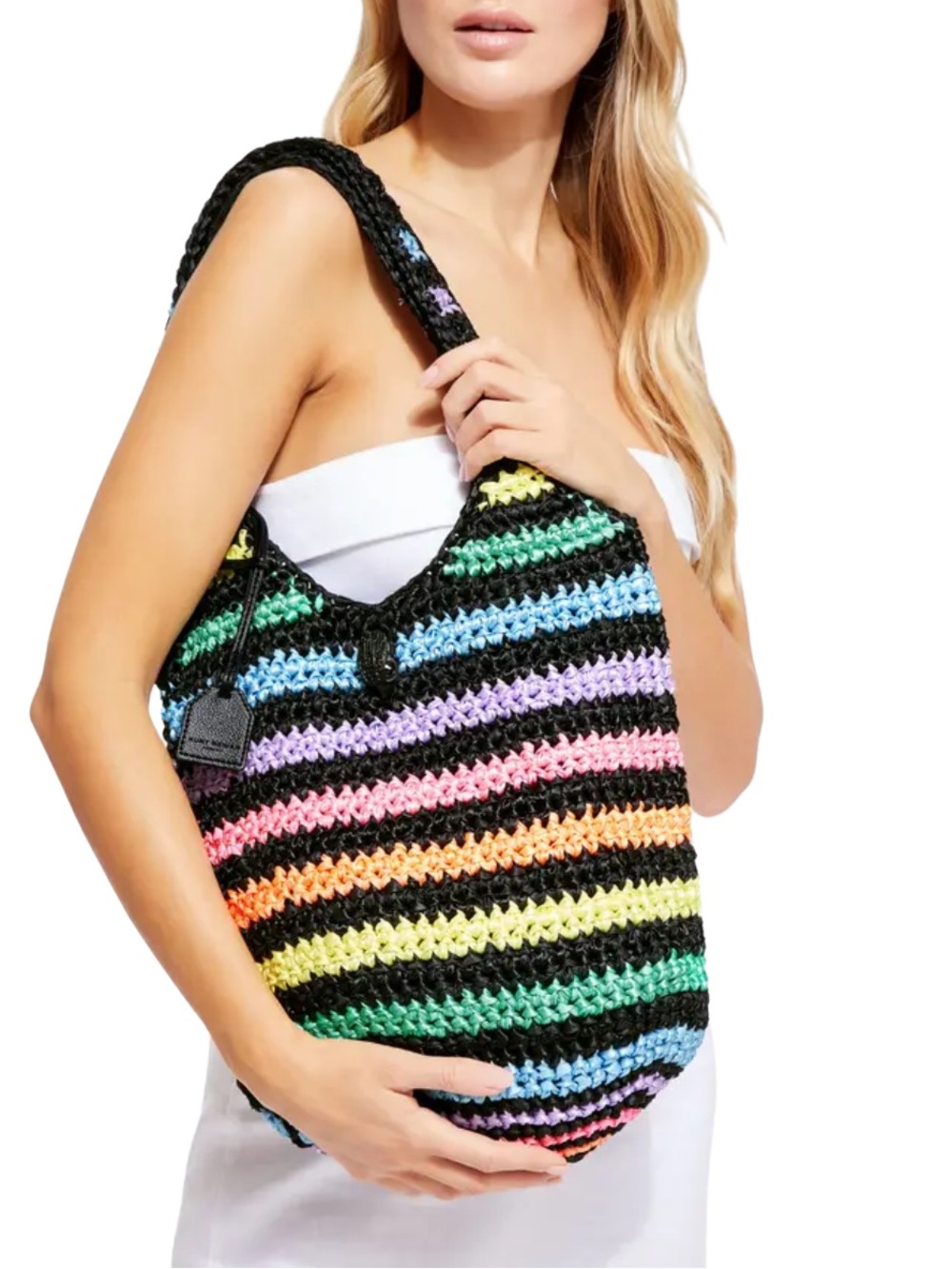 Kurt Geiger Black Rainbow Crochet Hobo Tote Bag